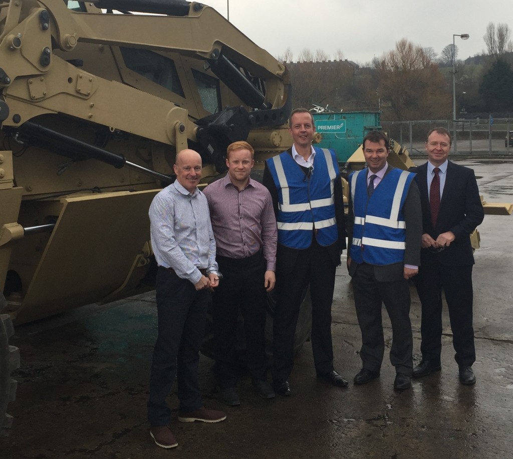 (left to right) John Reece, Chairman of Reece Group, Ali Reece, Project Manager of Responsive Engineering, Nick Boles MP, Guy Opperman MP, Phil Kite, CEO of Reece Group beside a Pearson Engineering PEROCC