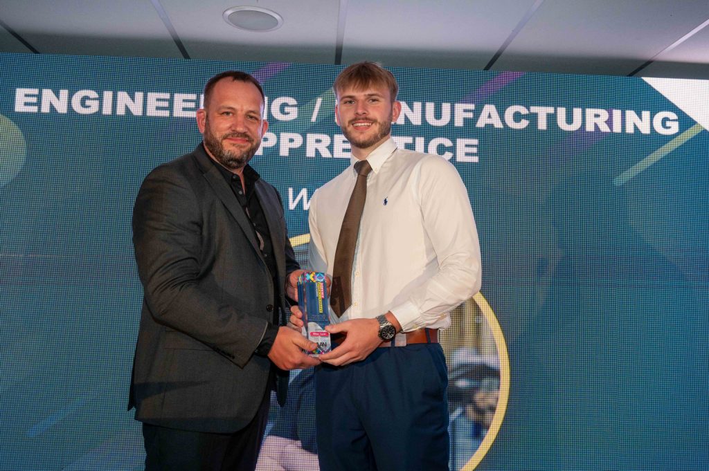 Ethan Taylor (right) receives the Apprentice of the Year Award in the EngineeringManufacturing category